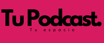 Logo de "Tu Podcast" con texto en negro sobre fondo rosa.